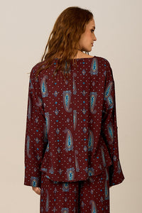 Bata Ampla Marrom Estampa Paisley Yacamim A20