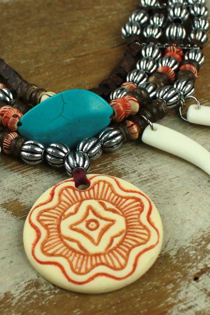 Colar Artesanal De Metais Com Pingente De Mandala Yacamim #339