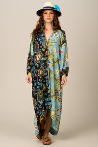 Chemise Longo Mullet Azul Estampado Patchwork Yacamim M1