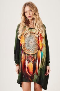 Bata Ampla Com Pedrinhas Estampa Exclusiva Filtro Dos Sonhos Verde Yacamim T4