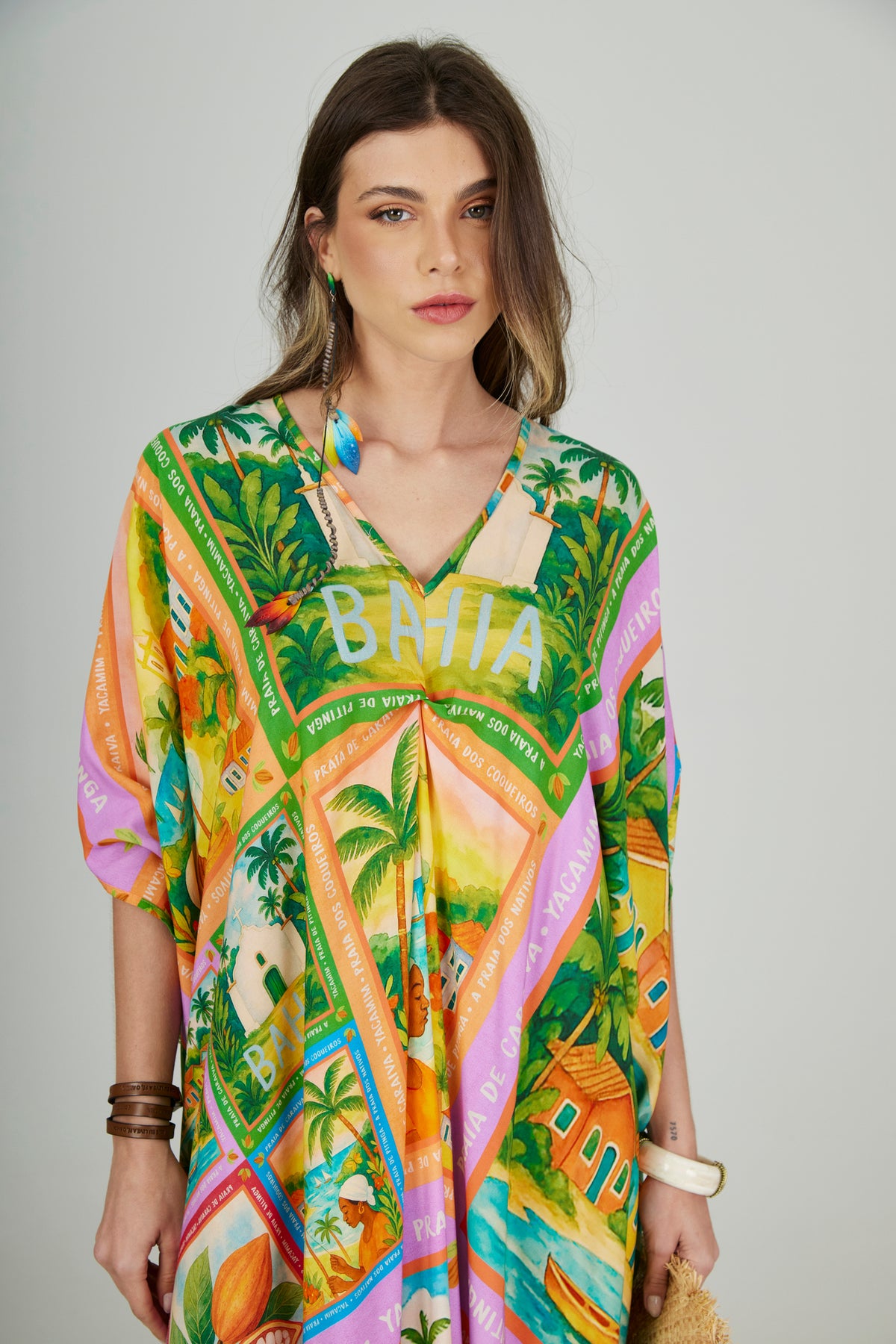 Kaftan Quadrado Verde Estampado Coleção Bahêa Yacamim R9