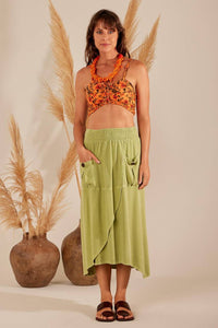 Saia Midi Com Elástico No Cós Verde Yacamim H3