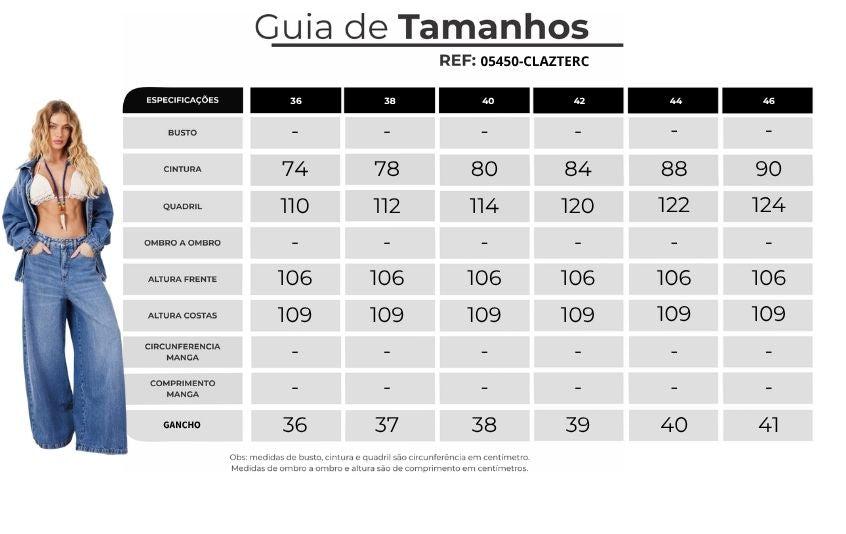 Calça Jumbo Azul Jeans Yacamim G3/4