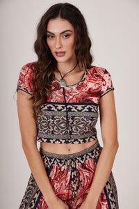 Blusa Cropped Estampa Cashmere Yacamim A27