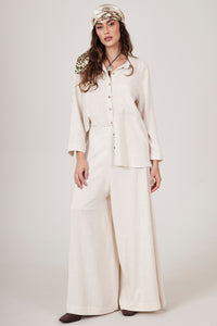 Calça Pantalona Sem Bolsos Bege Yacamim A1 Liso