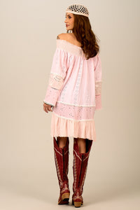 Bata Ampla Broderie Ciganinha Rosa Claro Yacamim B10