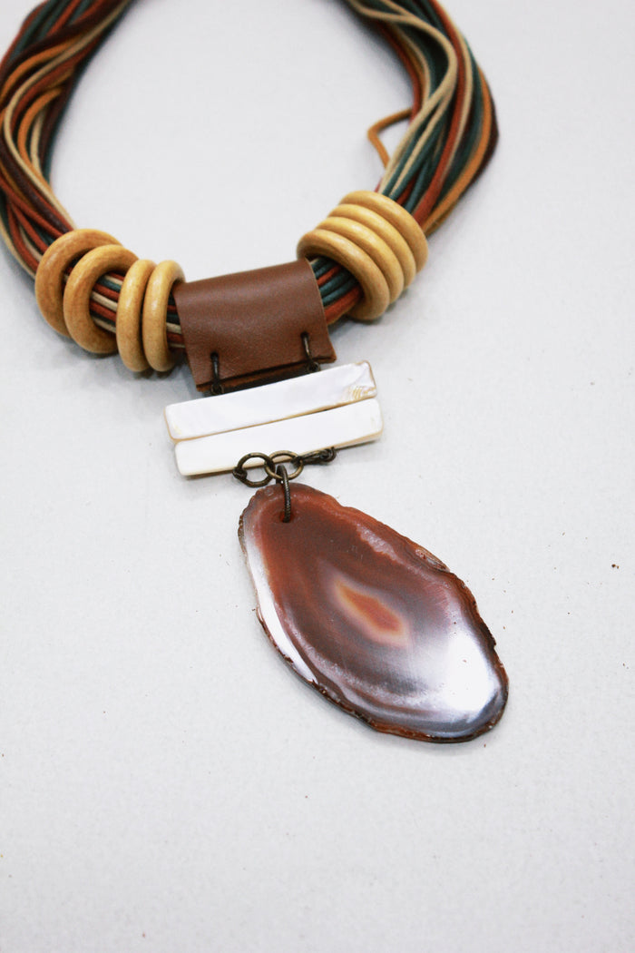 Colar Artesanal Com Pedra Ágata Yacamim #534