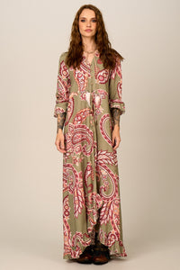 Vestido Longo Verde Estampa Paisley Yacamim D14