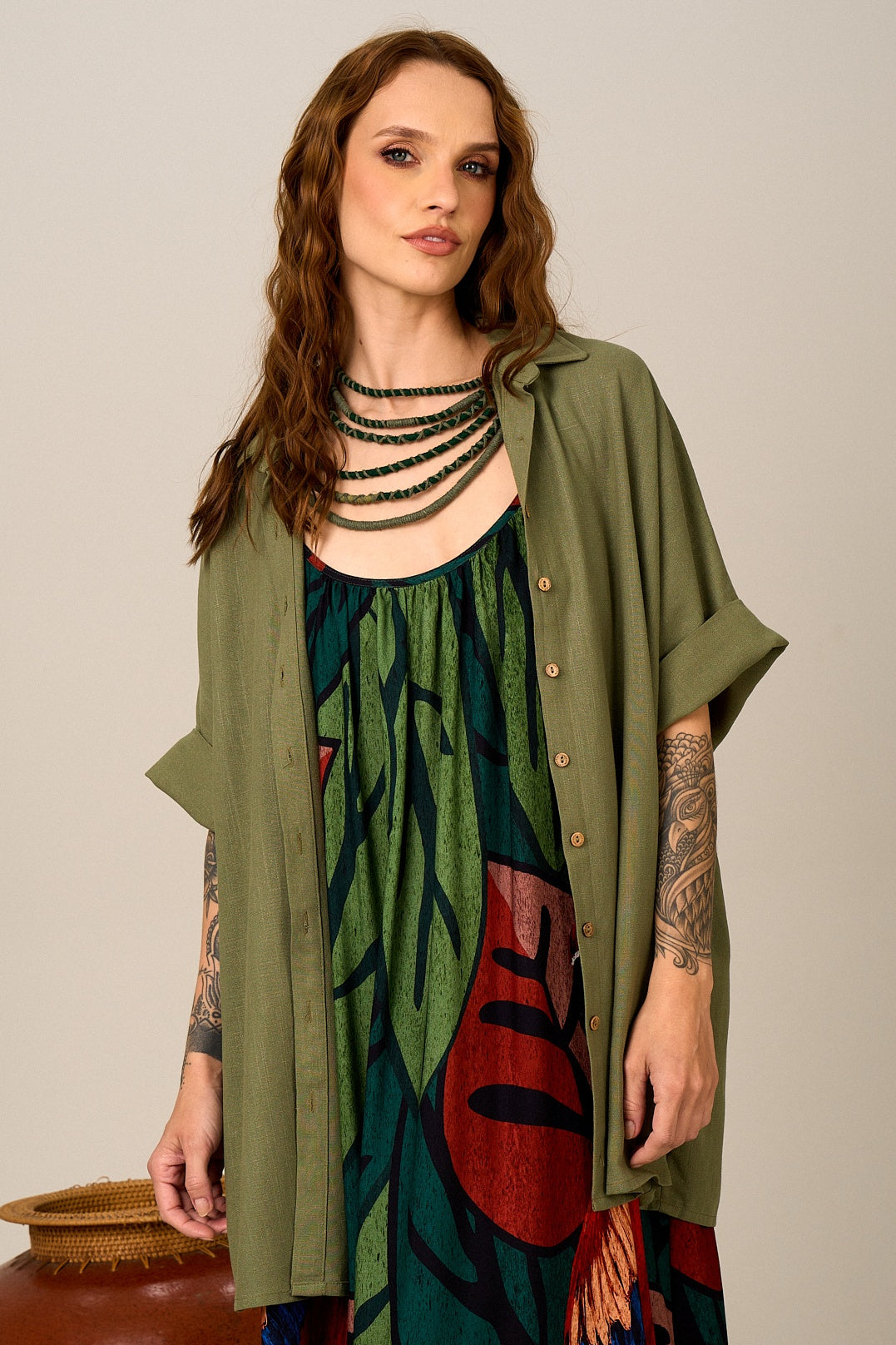 Camisa De Linho Verde Militar Yacamim A16