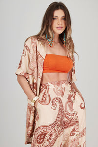 Camisa Ampla Bege Estampa Cashmere Yacamim A35