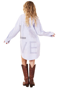 Camisa Ampla Com Bordado Exclusivo Love Azul Pastel Yacamim A19