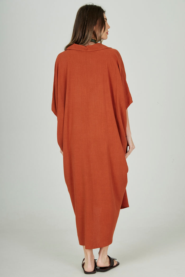 Chemise Midi De Viscolinho Terracota Yacamim L6