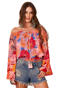 Bata Ciganinha Com Mangas Flare Rosa Patchwork Yacamim B8