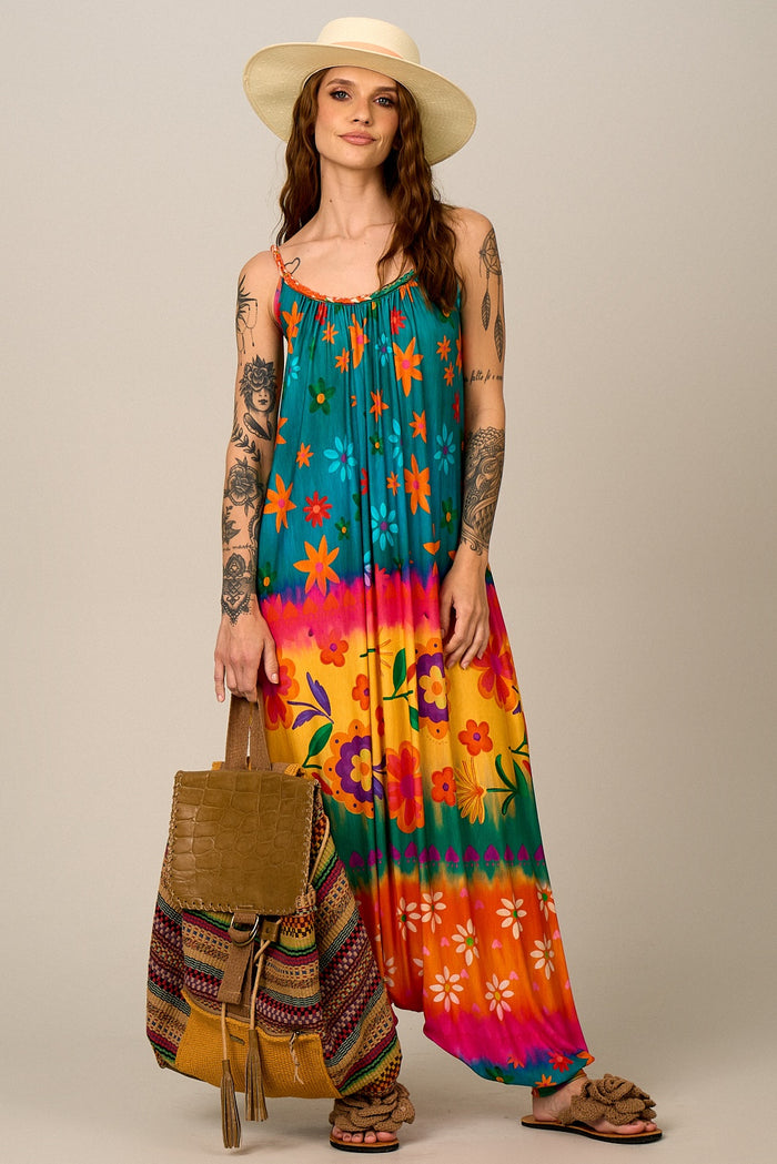 Macacão Longo Saruel Colorido Estampado Yacamim O7