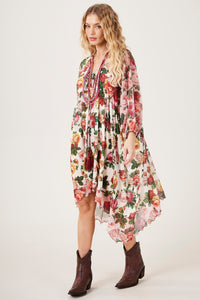 Vestido Curto De Tule Manga 3/8 Rosa Patchwork Yacamim E5