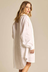 Chemise Ampla Linho Com Mangas Longas Branco Yacamim P5