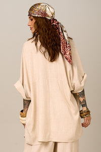 Camisa De Linho Com Mangas 3/4 Bege Nature Yacamim a28