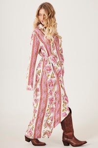 Chemise Longo Transpassado Rosa Estampa Cashmere Yacamim M3