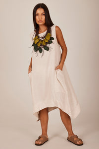 Vestido Curto Regata De Linho Bege Yacamim D3 Liso