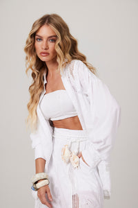 Camisa Ampla Broderie Com Rendas Branco Yacamim A18