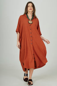 Chemise Midi De Viscolinho Terracota Yacamim L6