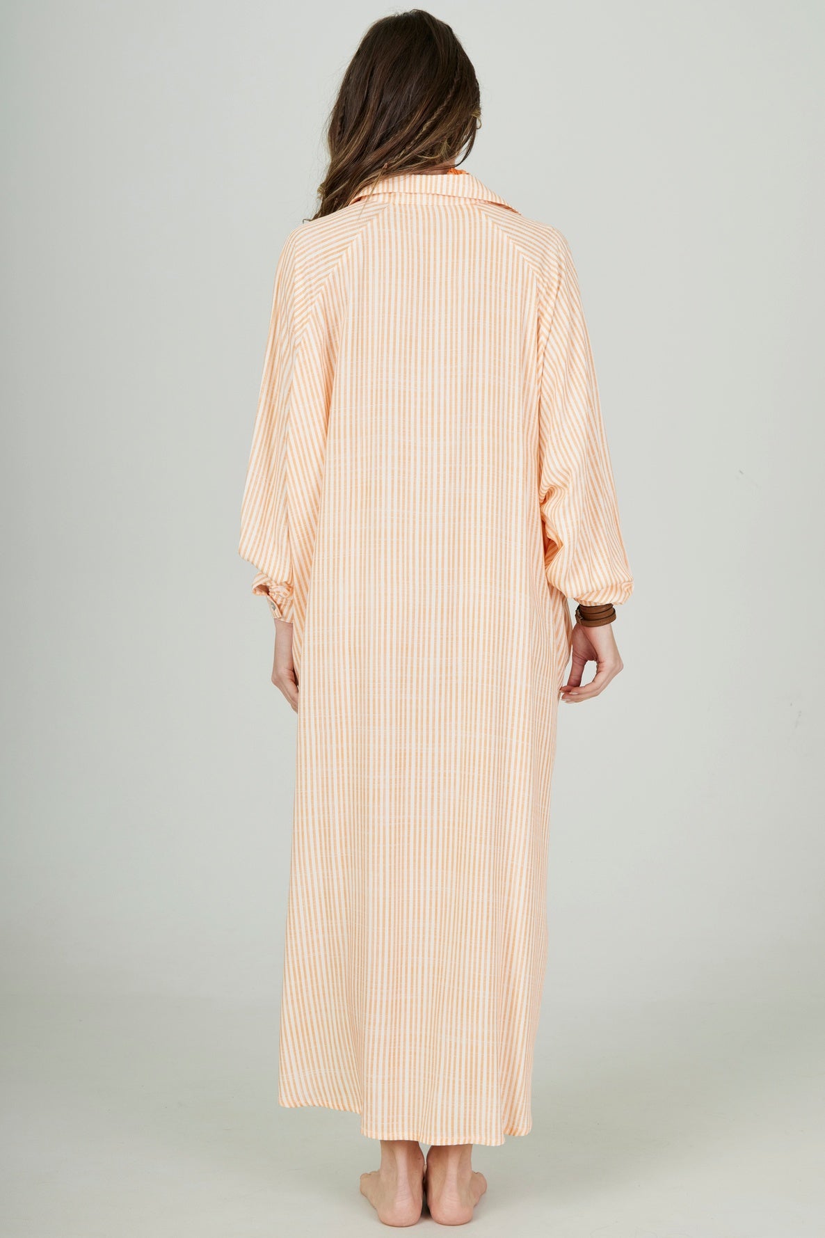 Chemise Longa Ampla Laranja Listrado Yacamim L4