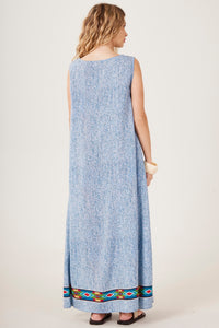 Vestido Longo Regata Azul Estampa Arara Yacamim C7