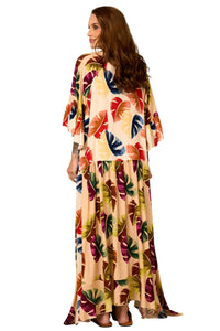 Vestido Midi Amplo Bege Estampa Costela De Adão Yacamim D11