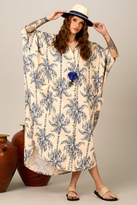 Chemise Longo Bege Estampa De Coqueiros Yacamim N8