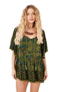 Bata Ampla Decote Ombro A Ombro Verde Patchwork Yacamim B1