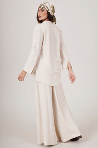 Calça Pantalona Sem Bolsos Bege Yacamim A1 Liso