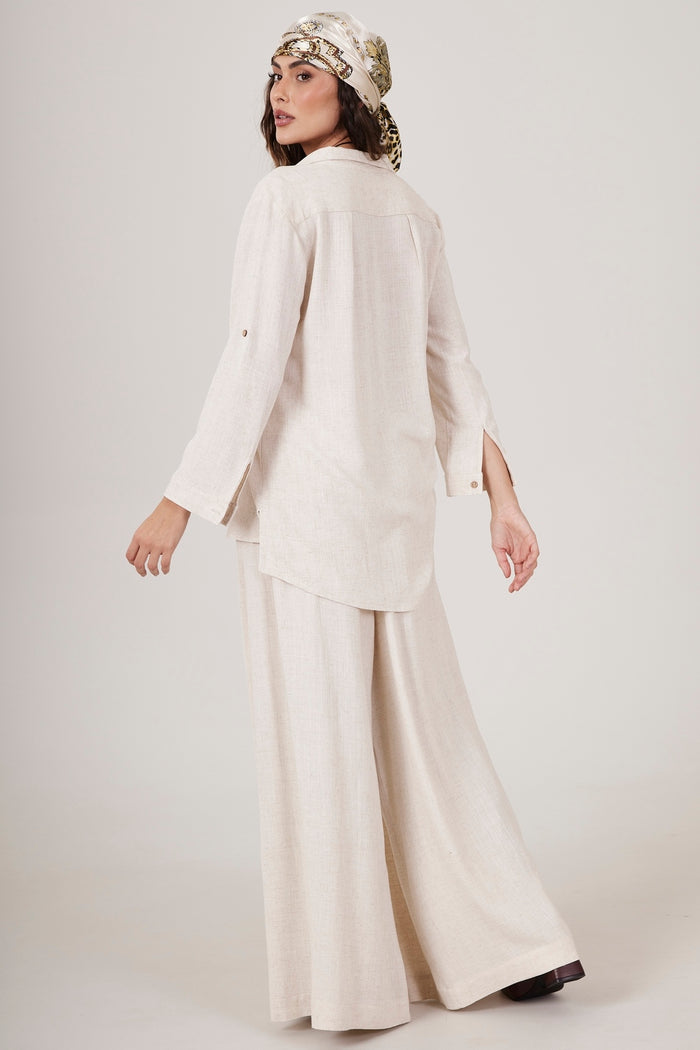 Calça Pantalona Sem Bolsos Bege Yacamim A1 Liso