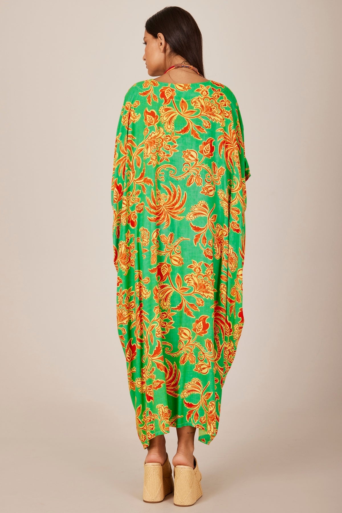 Kaftan Longo Patchwork Verde Claro Yacamim J3