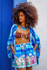 Kimono Curto Azul Estampado Coleção Bahêa Yacamim R6