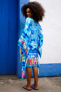 Kimono Curto Azul Estampado Coleção Bahêa Yacamim R6