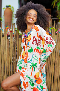 Chemise Midi Bege Estampado Coleção Bahêa Yacamim R10