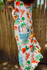 Chemise Midi Bege Estampado Coleção Bahêa Yacamim R10
