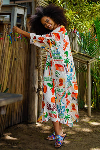 Chemise Midi Bege Estampado Coleção Bahêa Yacamim R10