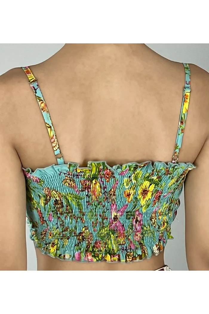 Top Faixa Com Alças Verde Claro Estampado Yacamim F9