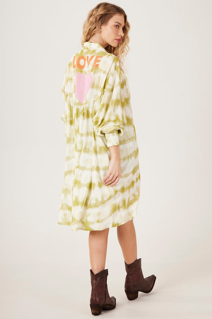 Chemise Ampla Verde Tie Dye Digital Estampa Love Yacamim M4