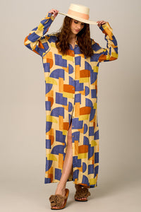 Chemise Longa Ampla Estampa Geométrica Yacamim P4