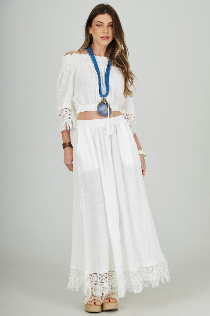 Saia Longa De Algodão Branca Coleção Bahêa Yacamim Q7