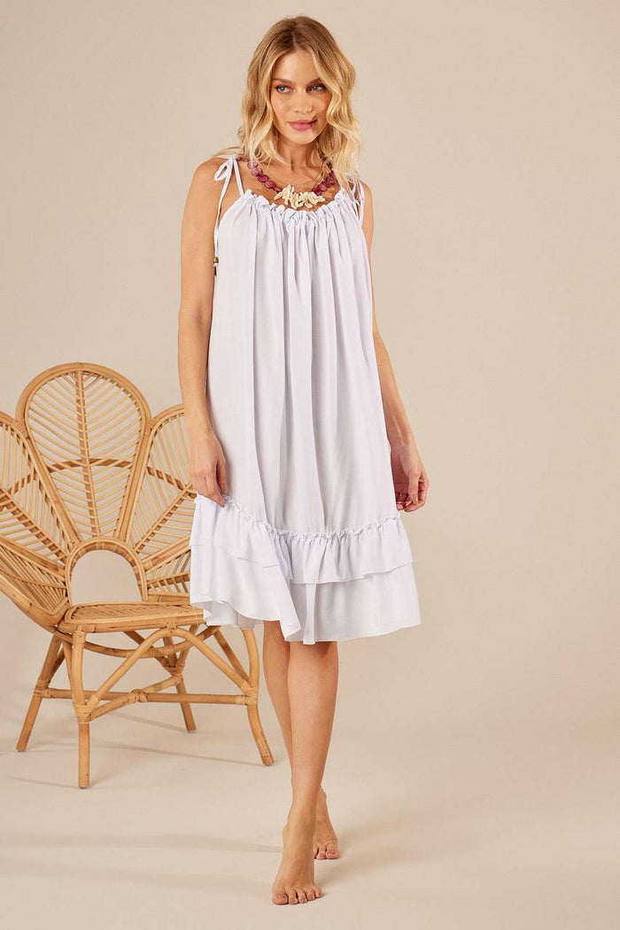 Vestido Curto Com Decote Cortininha Branco Yacamim C9