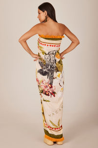 Canga Quadrada Bege Estampada Com Franjinhas Yacamim K2