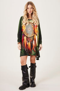 Bata Ampla Com Pedrinhas Estampa Exclusiva Filtro Dos Sonhos Verde Yacamim T4