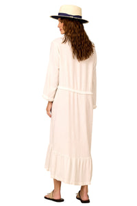Vestido Midi De Viscolinho Off White Yacamim C1