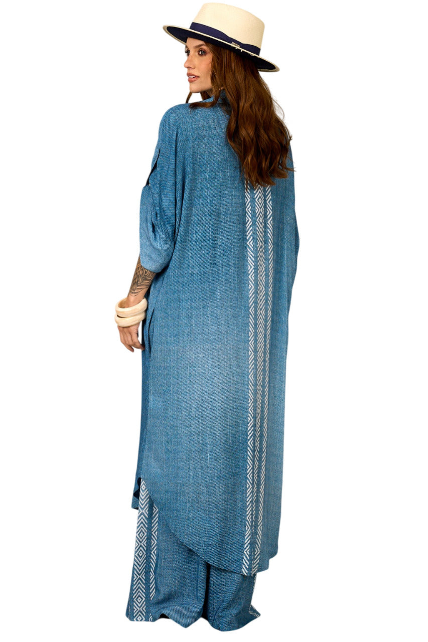 Chemise Midi Amplo Azul Estampado Yacamim A40