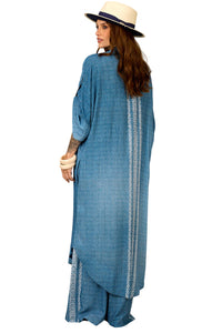 Chemise Midi Amplo Azul Estampado Yacamim A40