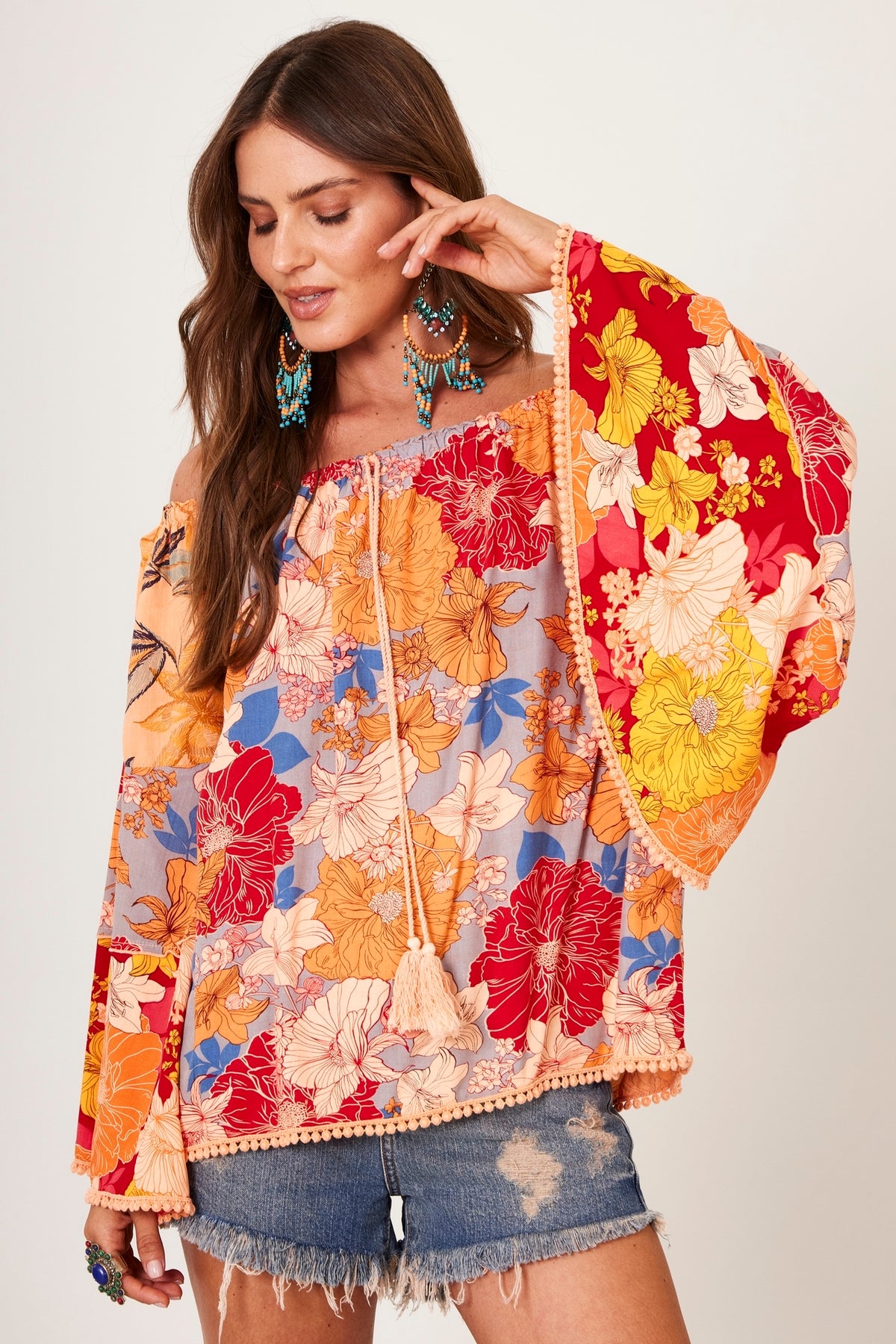 Bata Ciganinha Laranja Estampado Patchwork Yacamim B3