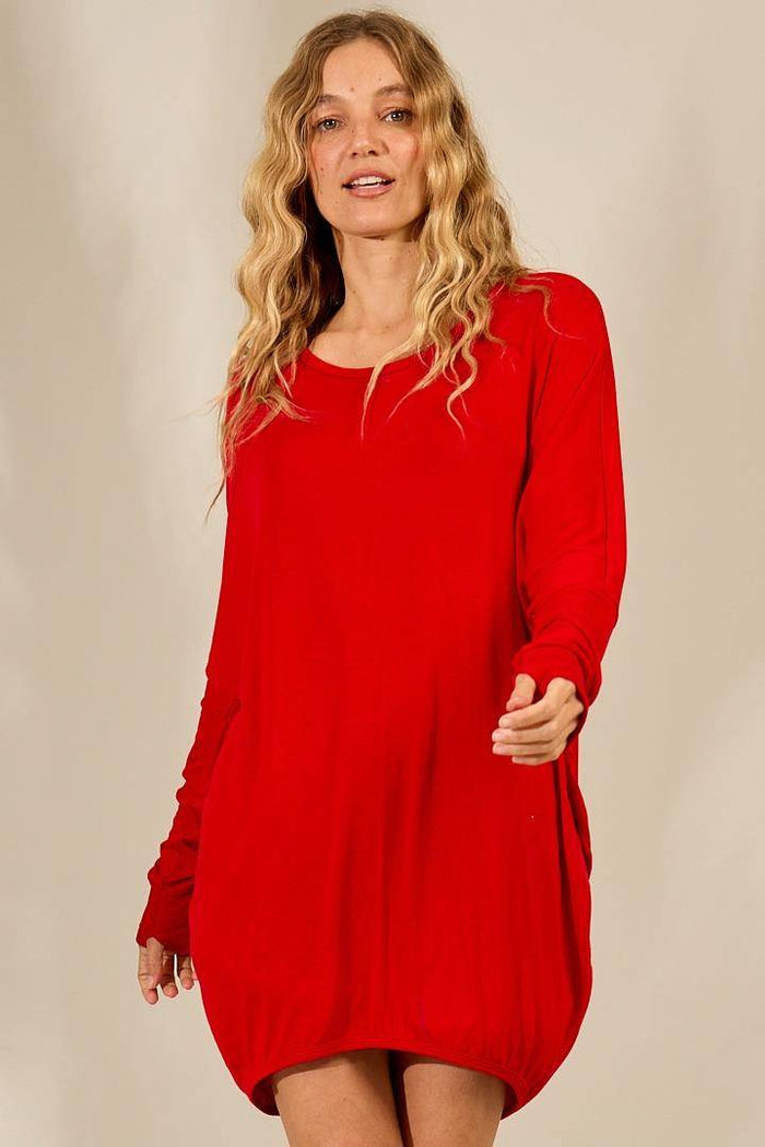 Blusa Básica Alongada De Dedinho Vermelha Yacamim B10 Liso